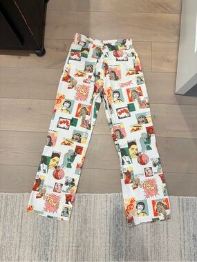Reformation White Multi Comic-Print Straight-Leg Jeans